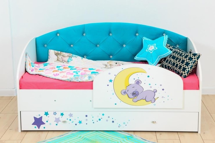 Детская кровать с ящиками Звездочка с бортиком, Бирюза в Салехарде - изображение 8