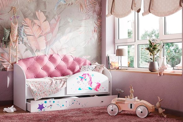 Детская кровать односпальная Звездочка с бортиком, Розовый в Салехарде - изображение