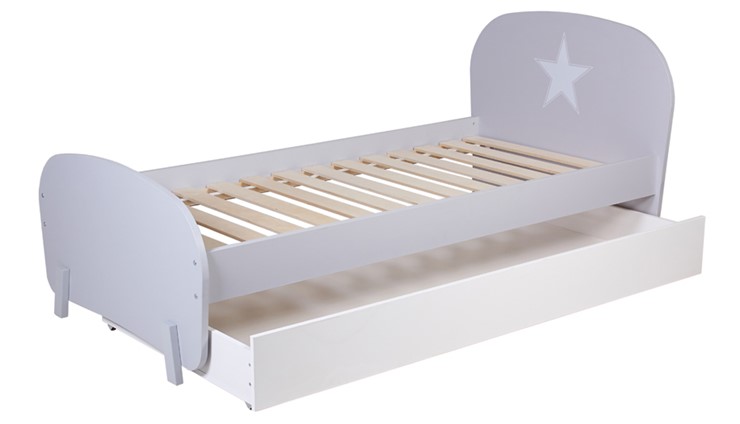 Кровать с ящиком POLINI Kids Mirum 1915 Серый / Белый в Салехарде - изображение 1