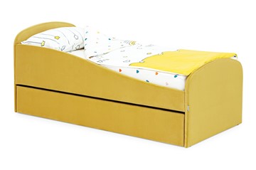 Кровать в детскую с ящиком Letmo горчичный (велюр) в Новом Уренгое