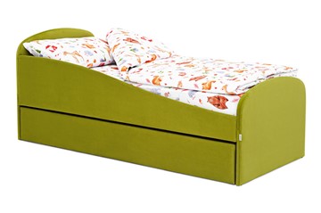 Мягкая кровать с ящиком Letmo оливковый (велюр) в Муравленко