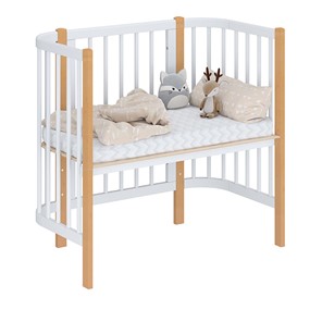 Кроватка детская приставная POLINI Kids Simple 105 Белый / Бук в Салехарде - предосмотр 1
