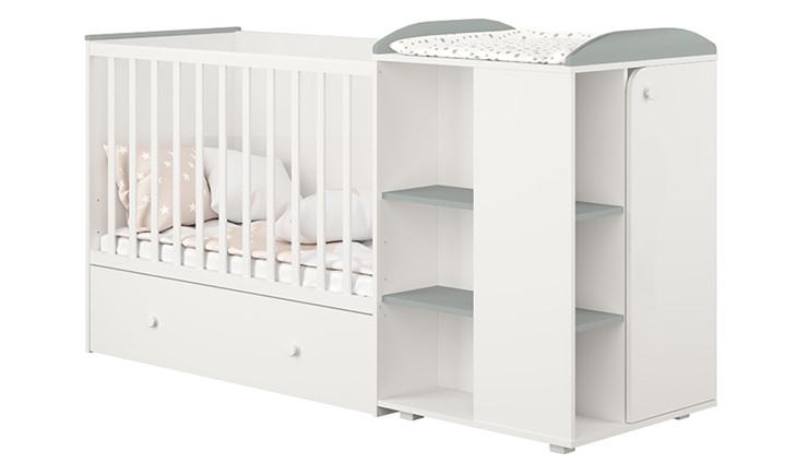 Многофункциональная кровать с комодом POLINI Kids Ameli 800 Белый / Серый, серия AMELI в Губкинском - изображение 1