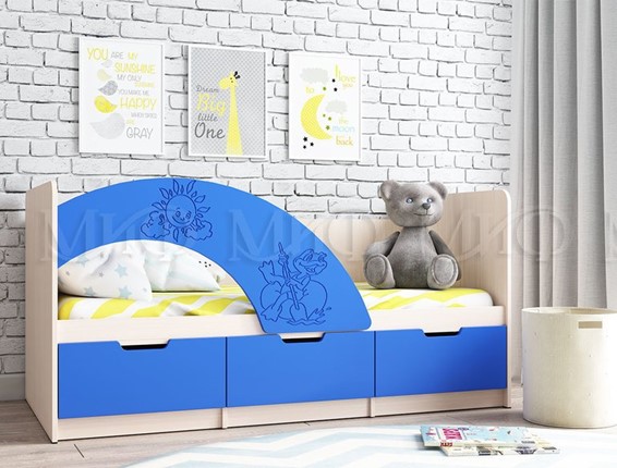 Кровать с ящиками Юниор-3, синий матовый в Салехарде - изображение