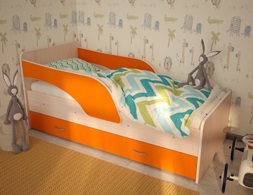 Кровать детская Максимка, корпус Млечный дуб, фасад Оранжевый в Новом Уренгое