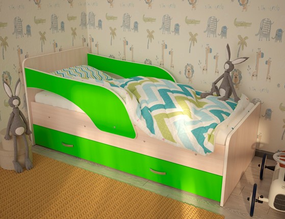 Кровать с бортиками Максимка, корпус Млечный дуб, фасад Салатовый в Новом Уренгое - изображение