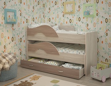Детская 2-этажная кровать Радуга 1.6 с ящиком, корпус Шимо светлый, фасад Шимо темный в Муравленко