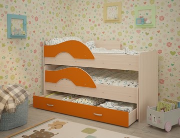 Детская двухэтажная кровать Радуга 1.6 с ящиком, корпус Млечный дуб, фасад Оранжевый в Муравленко
