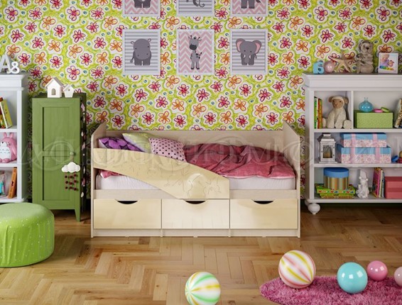 Детская кровать Бабочки 800*1600, Ваниль глянец в Салехарде - изображение