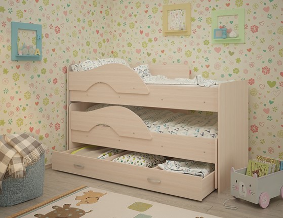 Двухэтажная детская кровать Радуга 1.6 с ящиком, цвет Млечный дуб в Новом Уренгое - изображение