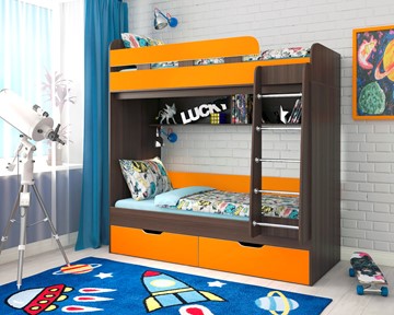 Детская двухэтажная кровать Юниор-5, каркас Бодего, фасад Оранжевый в Надыме