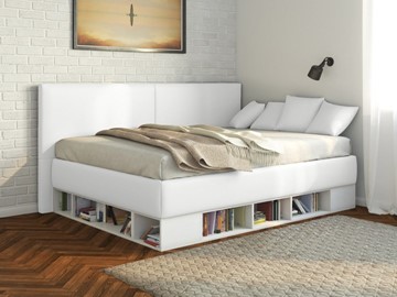 Подростковая кровать Lancaster 1, 140х200, ЛДСП белая, экокожа белая в Салехарде