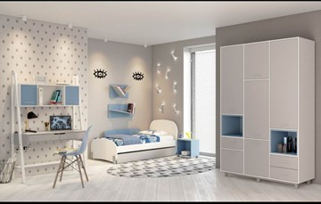Комплект мебели для детской POLINI Kids Mirum №1 Белый / Серый / Голубой в Муравленко