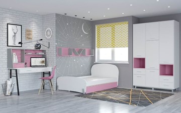 Детская комната для девочки POLINI Kids Mirum №4 Белый / Серый / Розовый в Салехарде
