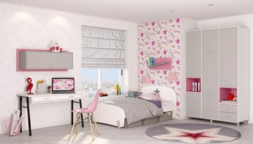 Комплект мебели для детской POLINI Kids Mirum №7 Белый / Серый / Розовый в Надыме