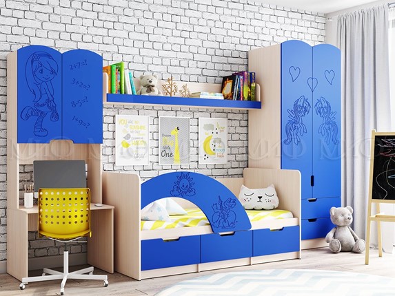 Детская спальня Юниор-3, Синий матовый в Салехарде - изображение