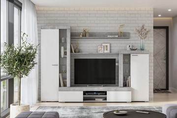 Набор мебели в гостиную МГС-5, цемент светлый/белый в Салехарде - предосмотр 2