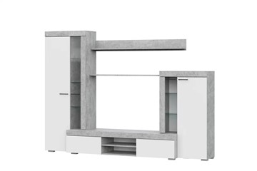 Набор мебели в гостиную МГС-5, цемент светлый/белый в Салехарде - предосмотр