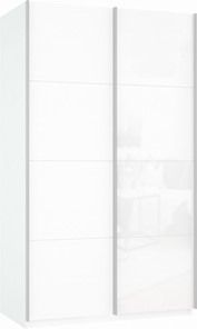 Шкаф 2-дверный Прайм (ДСП/Белое стекло) 1600x570x2300, белый снег в Салехарде
