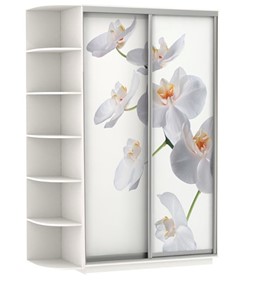 Шкаф Хит, 1500x600x2200, фотопечать, со стеллажом, белая орхидея, белый снег в Салехарде