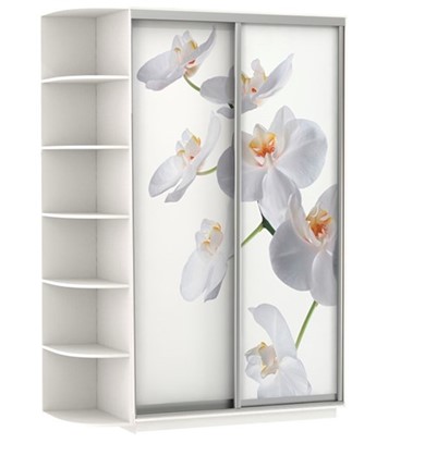 Шкаф Хит, 1500x600x2200, фотопечать, со стеллажом, белая орхидея, белый снег в Салехарде - изображение