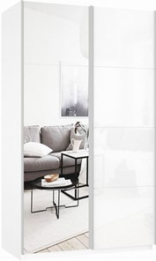 Шкаф 2-створчатый Прайм (Зеркало/Белое стекло) 1600x570x2300, белый снег в Ноябрьске