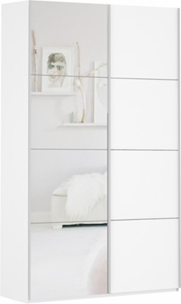 Шкаф Прайм (ДСП/Зеркало) 1600x570x2300, белый снег в Салехарде - изображение