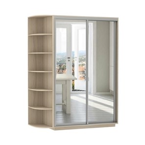 Шкаф 2-дверный Е1 Экспресс (2 зеркала), со стеллажом 1900x600x2200, шимо светлый в Салехарде