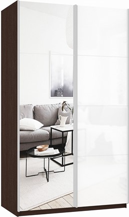 Шкаф Прайм (Зеркало/Белое стекло) 1200x570x2300, венге в Салехарде - изображение