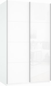 Шкаф 2-створчатый Прайм (ДСП/Белое стекло) 1200x570x2300, белый снег в Губкинском
