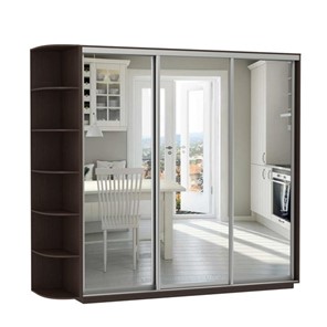 Шкаф 3-дверный Экспресс (3 зеркала), со стеллажом 2100х600х2200, венге в Салехарде