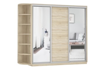 Шкаф 3-х дверный Экспресс (Зеркало/ДСП/Зеркало) со стеллажом, 2400х600х2400, дуб сонома в Салехарде