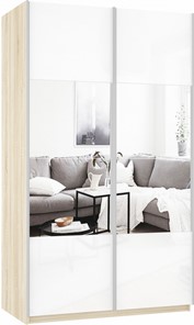 Шкаф 2-х дверный Прайм (Зеркало/Белое стекло) 1200x570x2300, дуб сонома в Салехарде - предосмотр 2