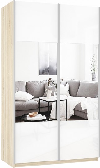 Шкаф 2-х дверный Прайм (Зеркало/Белое стекло) 1200x570x2300, дуб сонома в Лабытнанги - изображение 2