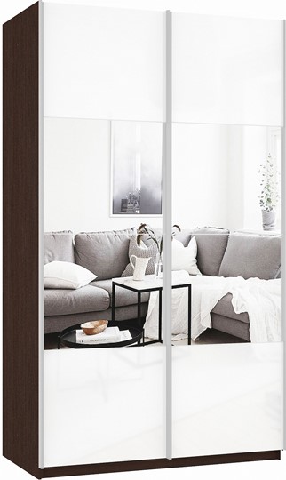 Шкаф Прайм (Зеркало/Белое стекло) 1200x570x2300, венге в Салехарде - изображение 2