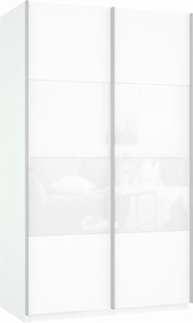 Шкаф Прайм (ДСП/Белое стекло) 1400x570x2300, белый снег в Салехарде - предосмотр 2