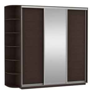 Шкаф 3-дверный Экспресс (ДСП/Зеркало/ДСП) со стеллажом, 2700х600х2200, венге в Лабытнанги