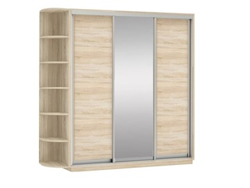Шкаф 3-х створчатый Экспресс (ДСП/Зеркало/ДСП) со стеллажом, 2400х600х2200, дуб сонома в Салехарде