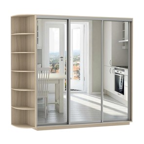Шкаф 3-х дверный Экспресс (3 зеркала), со стеллажом 2100х600х2400, шимо светлый в Лабытнанги
