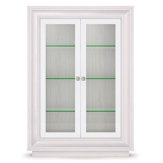 шкаф 2-х дверный (2 стеклодвери) низкий Прато 998, Ясень анкор светлый, жемчуг, ясень анкор светлый в Салехарде - изображение 1
