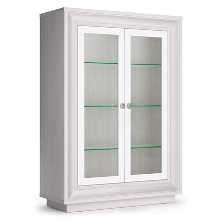 шкаф 2-х дверный (2 стеклодвери) низкий Прато 998, Ясень анкор светлый, жемчуг, ясень анкор светлый в Муравленко - изображение