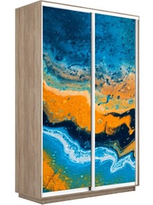 Шкаф 2-х дверный Экспресс 1200x450x2200, Абстракция оранжево-голубая/дуб сонома в Салехарде
