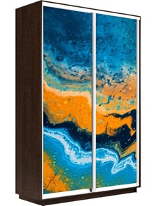 Шкаф двухдверный Экспресс 1400x450x2200, Абстракция оранжево-голубая/венге в Салехарде