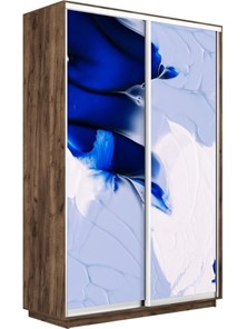 Шкаф 2-дверный Экспресс 1400x450x2400, Абстракция бело-голубая/дуб табачный в Надыме