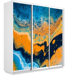 Шкаф 3-дверный Экспресс 1800х600х2400, Абстракция оранжево-голубая/белый снег в Салехарде