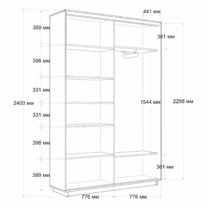 Шкаф 2-х дверный Экспресс (2 зеркала) 1600x450x2400, бетон в Салехарде - предосмотр 6
