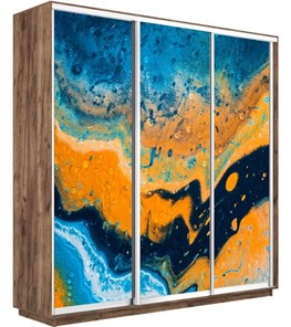 Шкаф 3-дверный Экспресс 2100х450х2200, Абстракция оранжево-голубая/дуб табачный в Лабытнанги