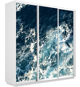 Шкаф 3-дверный Экспресс 2100х450х2200, Морские волны/белый снег в Салехарде