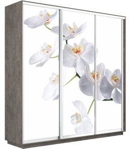 Шкаф трехдверный Экспресс 2100х450х2200, Орхидея белая/бетон в Салехарде