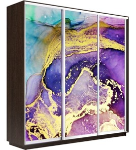 Шкаф 3-створчатый Экспресс 2100х450х2400, Абстракция фиолетово-золотая/венге в Салехарде - предосмотр